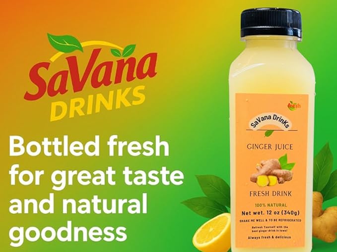 SaVana DrinKs Ginger Juice 12 oz (15‑Pack) — Natural Ginger Wellness Drink with Pineapple &amp Lemon for Immunity Energy &amp Gut Support