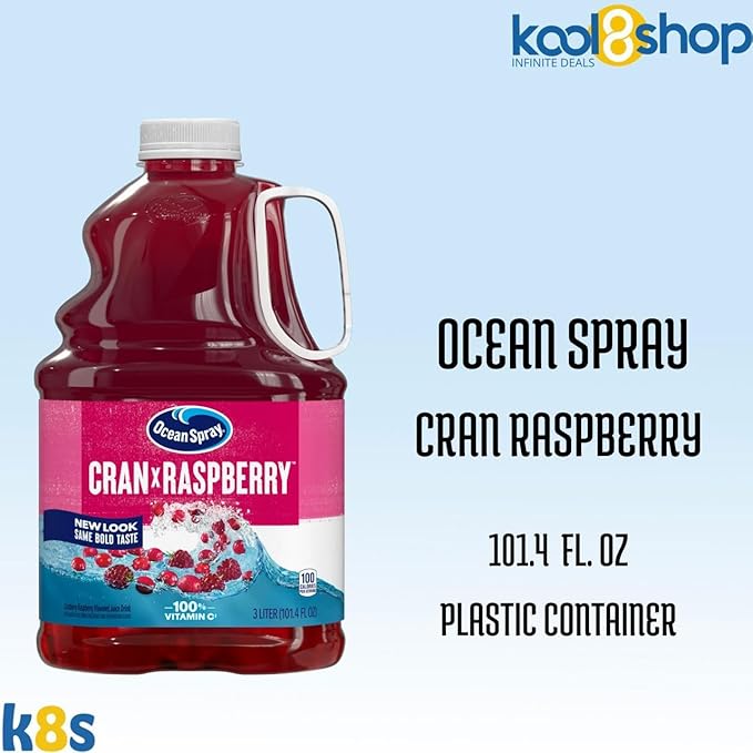 Ocean Spray Cran Raspberry Juice Drink 101.4 fl oz Plastic Bottles 2 Pack + 15 Sugarcane Disposable Straws by KOOL8SHOP Infinite Deals