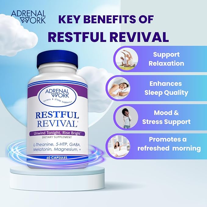Relax with Restorative Sleep Capsules - L Theanine 400mg GABA 5 HTP L Tryptophan Magnesium for Sleep &amp Mood Support Supplement Natural Sleep Aids for Adults 60 Organic Capsules