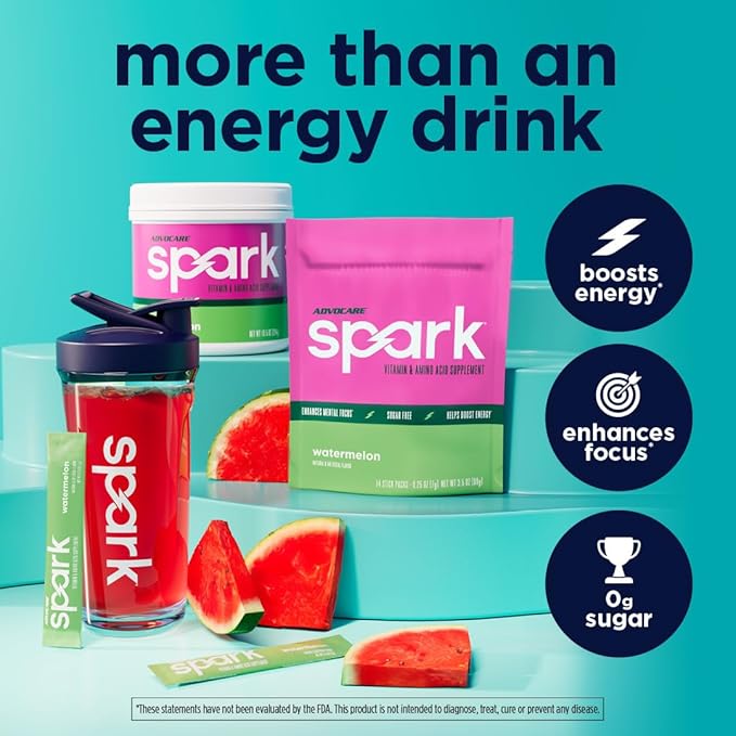 AdvoCare Spark - Energy Drink Mix - Vitamin &amp Amino Acid Supplement - Supports Energy &amp Focus - Portable Immune Support - Sugar-Free - Watermelon