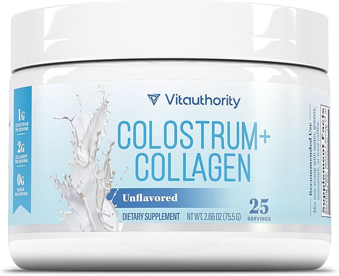 Colostrum Collagen Peptide Protein Powder Hydrolyzed HydroPeach Gut Health Skin &amp Immune Support | 1g Bovine Colostrum 2g Collagen Peptides 20mg Peach Ceramides Blend Unflavored 25 Servings No S