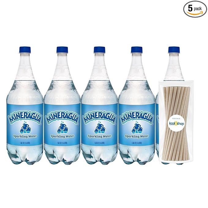 Jarritos Mineragua Mexican Soft Drink 1.5Lt Plastic Bottles 5 Pack + 15 Sugarcane Disposable Straws by KOOL8SHOP Infinite Deals
