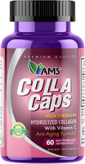 America Medic &amp Science Colla Caps (60 Caplets) | Collagen and Hyaluronic Acid Supplement with Vitamin C | for Men and Women | Repairs and Restores Skin Elasticity | Promotes Healthy Hair Growth