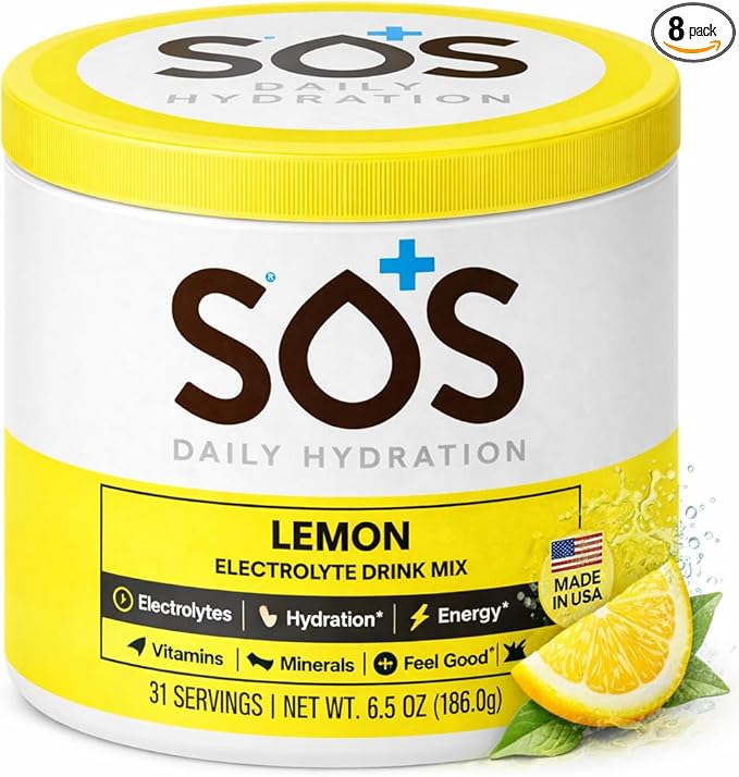 SOS Hydration Electrolyte Powder Drink Mix – Lemon 31 Servings | Low Sugar Electrolytes 15 Cal | Keto Hydration Powder for Rapid Rehydration