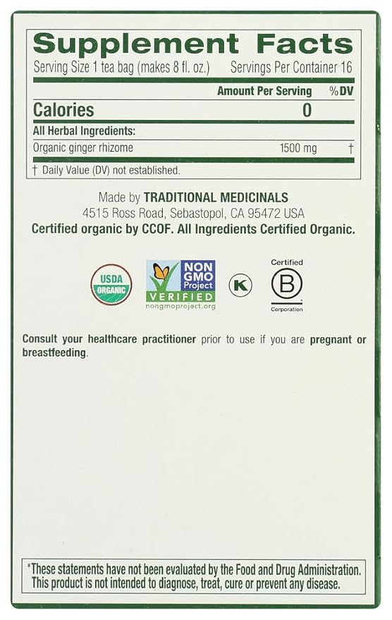 Traditional Medicinals Organic Ginger 16-Count Boxes (Pack of 6)