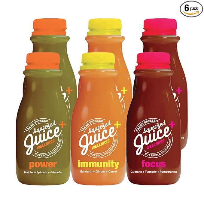 Squeezed Juice Functional MIXED BOX - 11 FL OZ Single-Serve Bottles 2 Bottles of 3 Flavors 6 Pack - 100% Juice