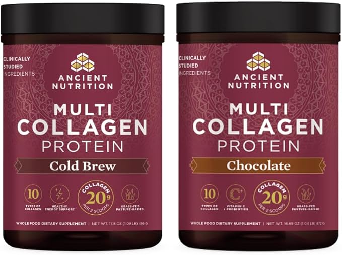 Ancient Nutrition Multi Collagen Peptides Protein Powder Cold Brew 40 Servings + Multi Collagen Peptides Protein Powder Chocolate 40 Servings