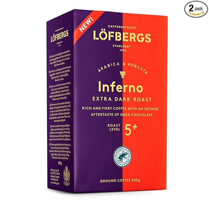 Lofbergs Inferno Extra Dark Roast Ground Coffee 15.87oz (Pack of 2)