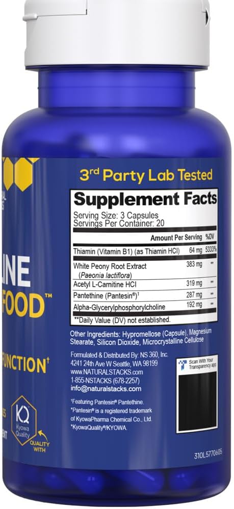 Acetylcholine Brain Food - Acetyl L-Carnitine &amp Alpha GPC Supplement - Supports Production of Acetylcholine - Neurotransmitter Supplement for Cognitive Function - 60 Capsules