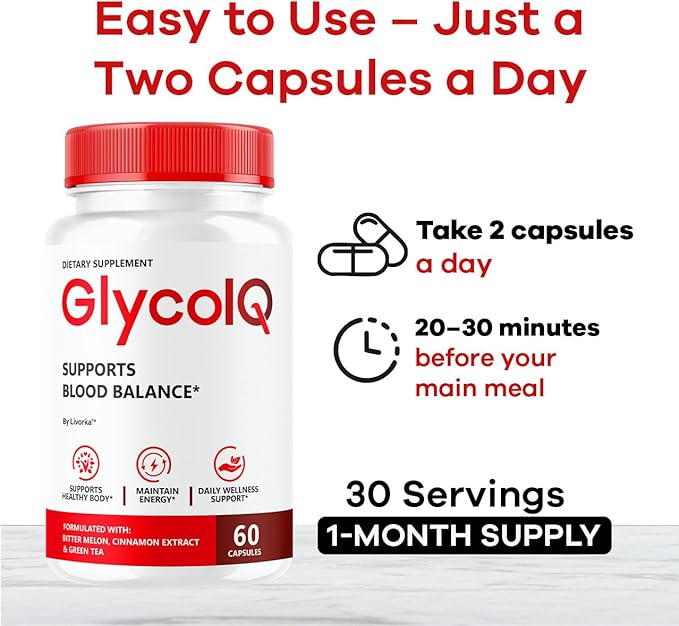 Glyco IQ Capsules - Official Glyco IQ Blood Support GlycoIQ Supplement Advanced Formula - Maximum Strength All Natural Ingredients Multivitamin for Overall Health &amp Wellness 60 Capsules for 1 M