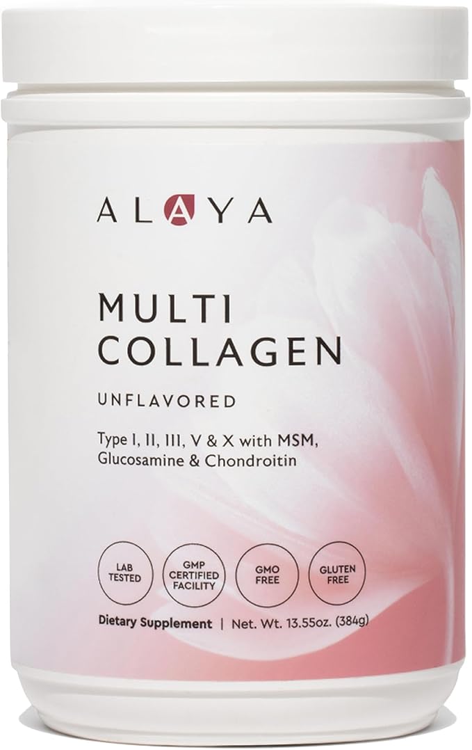 Alaya Multi Collagen Powder - Type I II III V X Hydrolyzed Collagen Peptides Protein Powder Supplement with MSM + GC (Unflavored) (40 Servings)