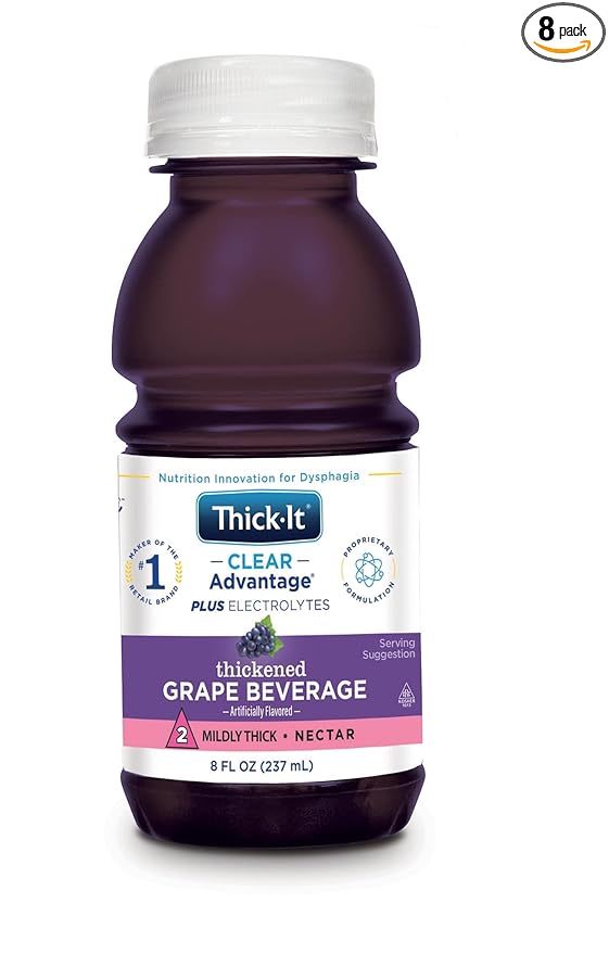 Thick-It Clear Advantage Mildy Thick Grape Drink Plus Electrolytes Nectar Consistency Swallowing Aid Hydration on the Go Convenient &amp Ready-to-Use No Mixing Needed 8 oz Bottle (24 Pack)
