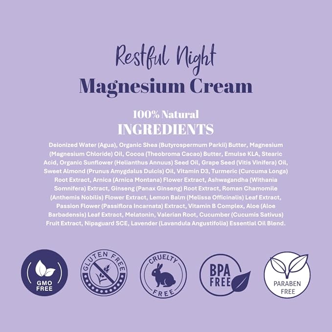 Wedding Restful Night Magnesium Cream Apply to Arms Legs Chest or Back with Valerian Root &amp Melatonin Lavender Scented 4 oz Natural Soothing Relief Botanicals