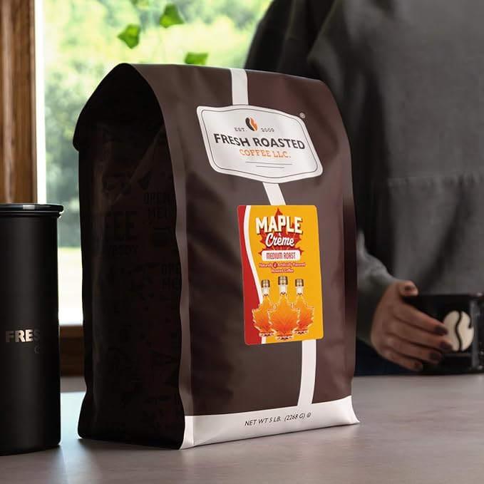 Fresh Roasted Coffee Maple Crème Flavored Coffee 5 lb (80 oz) Medium Roast Kosher Ground