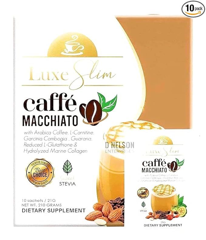 Luxe Slim Cafe Macchiato with Hydrolyzed Collagen &amp Glutathione 21g x 10 Sachets 0.74 Ounce (Pack of 10)