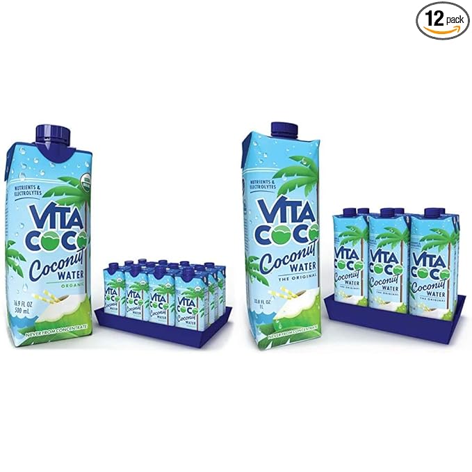 Vita Coco Coconut Water Pure Organic | Refreshing Coconut Taste | Natural Electrolytes | Vital Nutrients | 16.9 Oz (Pack Of 12) and Vita Coco Coconut Water Original 202.8 Fl Oz(Pack of 6)