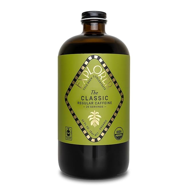 Explorer Cold Brew Organic Liquid Coffee Concentrate Classic Regular Caffeine Drink Iced or Hot 32 fl oz Makes 20+ Cups
