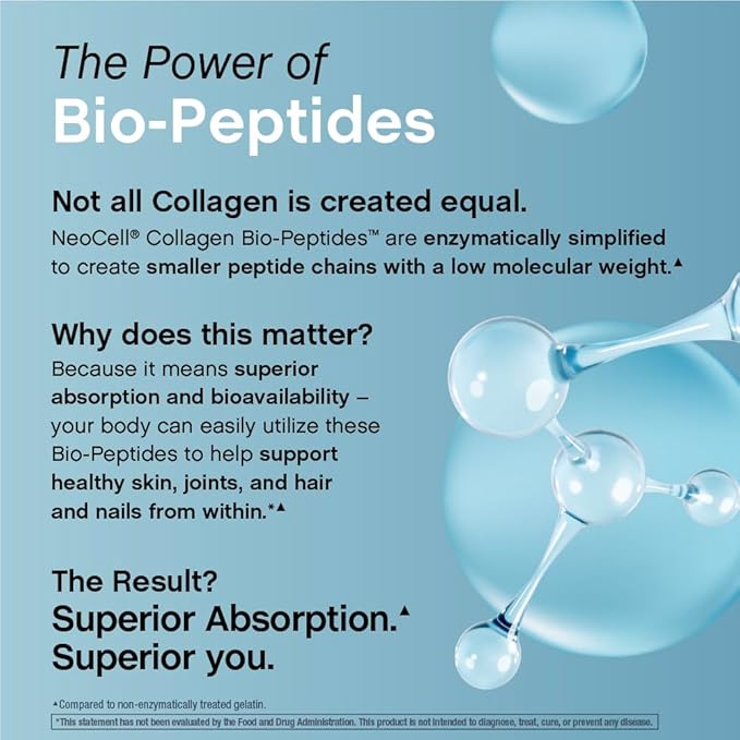 NeoCell Collagen Bio-Peptides Powder | 22oz | Super Hair Skin and Nails | Superior Absorption | Grassfed Protein Supplement | Advanced with 18 Essential Amino Acids