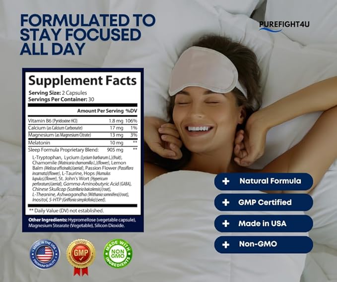 Sleep Guard Plus Promotes Relaxation &amp Restful Sleep Natural Sleep Support Supplement | Dietary Supplement - 60 Capsules