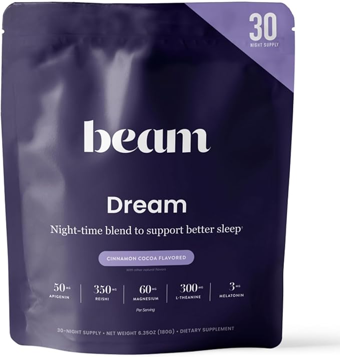 Beam Dream Sleep Powder – Sleep Aid for Adults with Melatonin Magnesium L-Theanine Reishi Mushroom &amp Apigenin Sleep Supplement Sleepy Cocoa Bedtime Drink Mix Cinnamon Cocoa Flavor 30 Serving