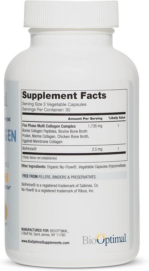 BioOptimal Multi-Collagen Supplement Capsules Types I II III V &amp X Collagen 90 Capsules