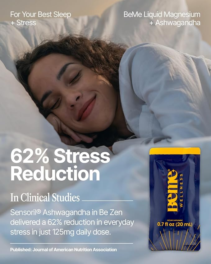 BeMe Magnesium Drink for Sleep - Melatonin-Free Magnesium for Sleep with Ashwagandha L-Theanine &amp GABA - Fast-Absorbing Calm Pineapple - 15 Sachets