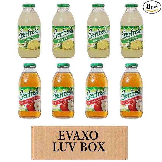 LUV BOX- variety Everfresh Juice 16 oz. pack of 8 Everfresh Lemonade Everfresh 100% Apple Juice. by evaxo