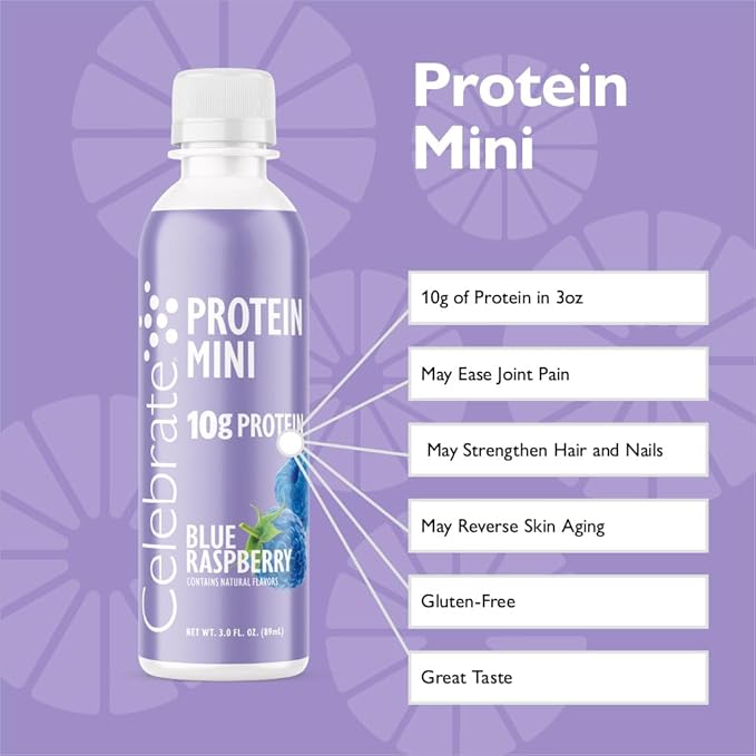 Celebrate Vitamins Collagen Mini Drink – Hydrolyzed Collagen Peptides Skin Hair Nails Joint Support – 10g Protein Types I &amp III Sugar-Free Gluten-Free Ready-to-Drink Low-Calorie Beauty &amp W