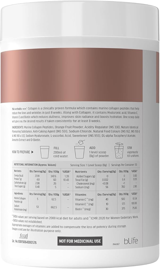 Marine Collagen Suppl_ement (Orange 400g) |with Vitamin C E Sodium Hyaluronate | for Healthy Skin Hair &amp Nails