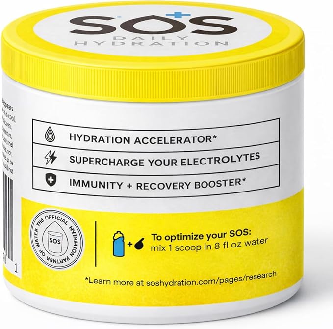 SOS Hydration Electrolyte Powder Drink Mix – Lemon 31 Servings | Low Sugar Electrolytes 15 Cal | Keto Hydration Powder for Rapid Rehydration