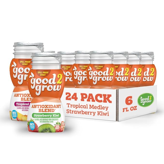 good2grow Strawberry Kiwi &amp Tropical Medley Flavored Antioxidant Blend Juice for Kids- Juice Bottles Bulk 24 Pack Reusable Bottle No Sugar Added- 6 fl oz Pack of 24 (Spill Proof Tops Not Includ