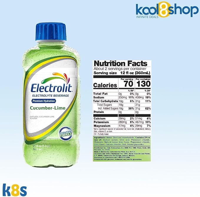 Electrolit Cucumber Lime Hydration Drink With Electrolytes 21 fl oz Plastic Bottles 9 Pack + 1 Microfiber Cooling Towel by KOOL8SHOP Infinite Deals