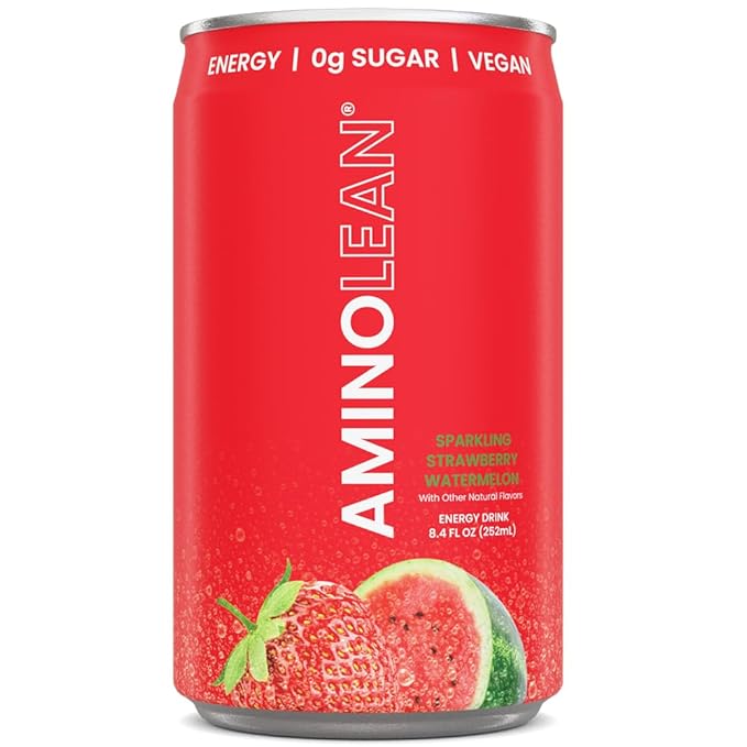 AminoLean Energy Drink MINIS – Sugar Free Anytime Energy with Natural Caffeine &amp Vegan Amino Acids for No Jitters Tingles or Crash Strawberry Watermelon 8 oz 12 Pack