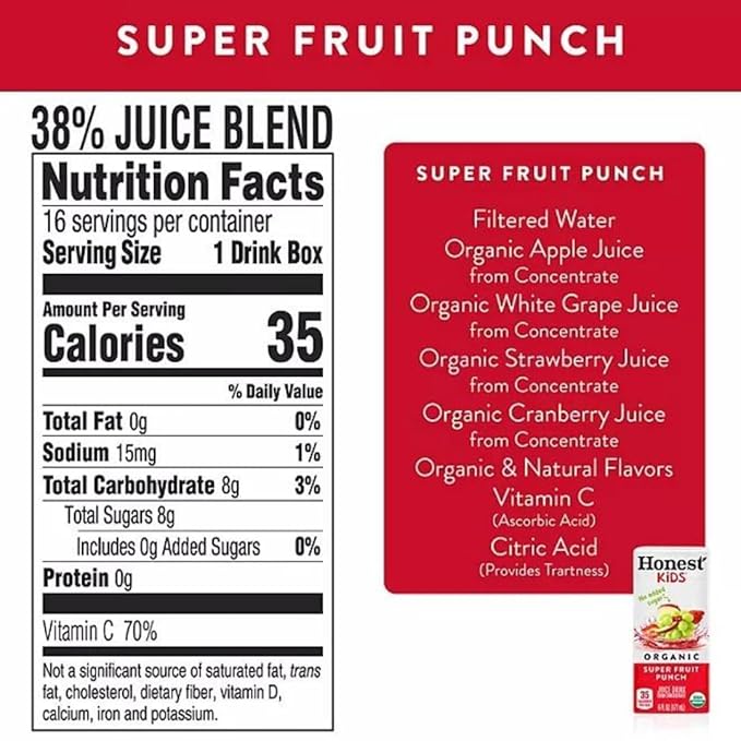Honest Kid Assorted Organic Juice Drink Variety Pack 6 Fl Oz (Pack of 38)