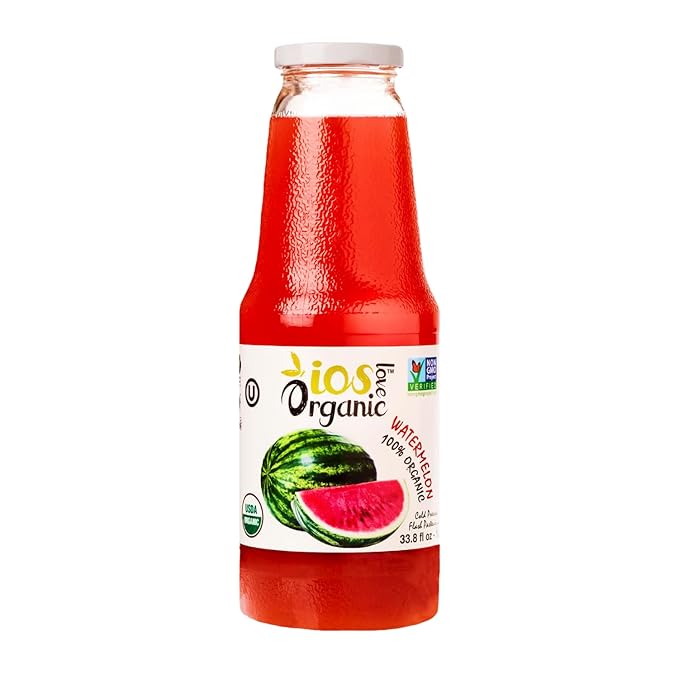 IOS Love Organic Juice - USDA Organic Certified - Cold Pressed No Added Sugar No Water No Artificial Colors No Preservatives No Flavors Added No Gluten - 33.8 Fl Oz (Watermelon Pack of 2)