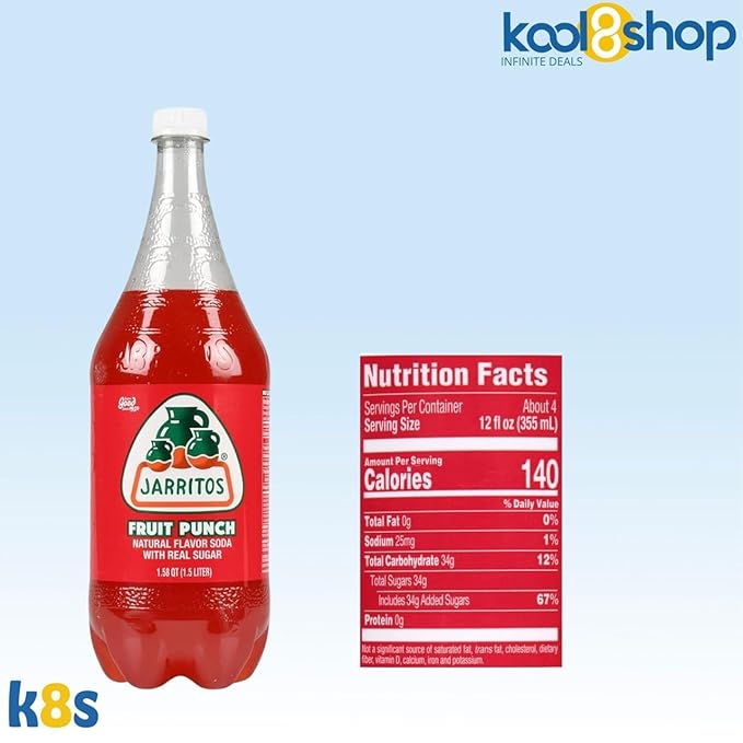 Jarritos Fruit Punch Mexican Soft Soda Drink 1.5 Lt Plastic Bottles 5 Pack + 15 Sugarcane Disposable Straws by KOOL8SHOP Infinite Deals