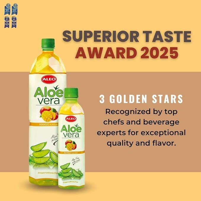 ALEO 1.5L Premium Mango Aloe Vera Drink - Natural No Preservatives No Artificial Colors Superior Taste Award 2025 (12 PCS Mango-1.5L)