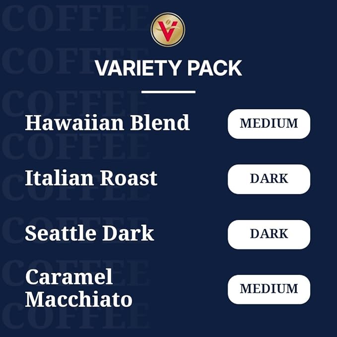 Victor Allen's Coffee Variety Pack (Kona BlendItalian RoastSeattle DarkCaramel Macchiato)Serve Coffee Pods for Keurig K-Cup Brewers96 Count (Pack of 2)