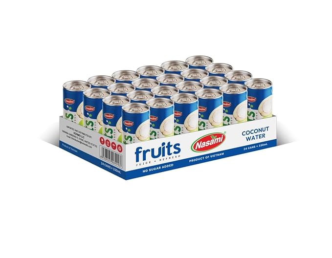 NASAMI Coconut Water Original Flavor Made with Fresh Coconut Water Plant Based - Non GMO Canned Water - Natural Hydration Essential Electrolytes &amp Potassium 11.1 FL OZ Cans Pack of 24
