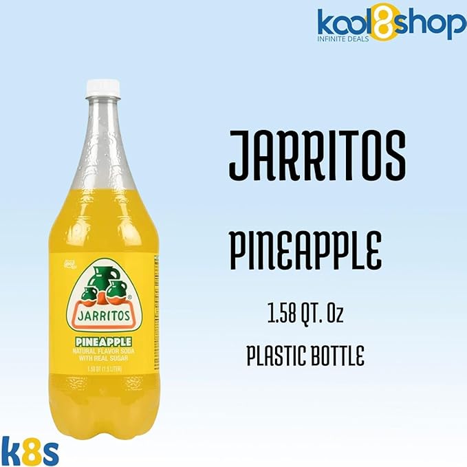 Jarritos Pineapple Mexican Soft Soda Drink 1.5 Lt Plastic Bottles 5 Pack + 15 Sugarcane Disposable Straws by KOOL8SHOP Infinite Deals