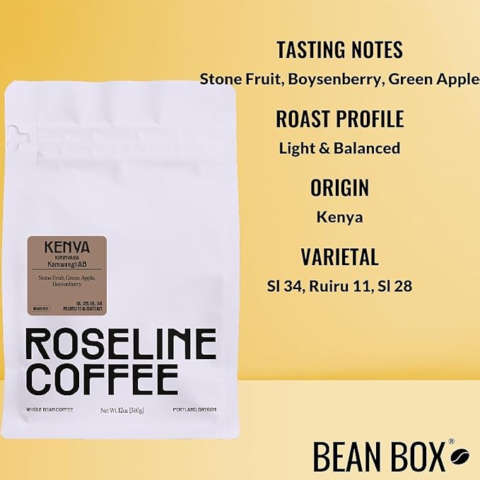 Kenya Kamwangi AB - Roasted by Roseline Coffee - Whole Bean Coffee - 12 Ounce Bag