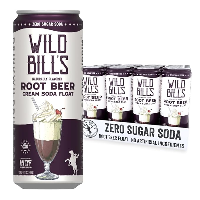 Root Beer - Wild Bill's Zero Sugar Cream Soda Zero Artificial Colors Flavors or Preservatives Naturally Sweetened (Individual 12oz Cans 12-Pack)