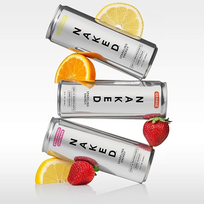 Naked Sparkling Energy - Sample Box - Three Flavors - Lemonade Orange and Strawberry Lemonade