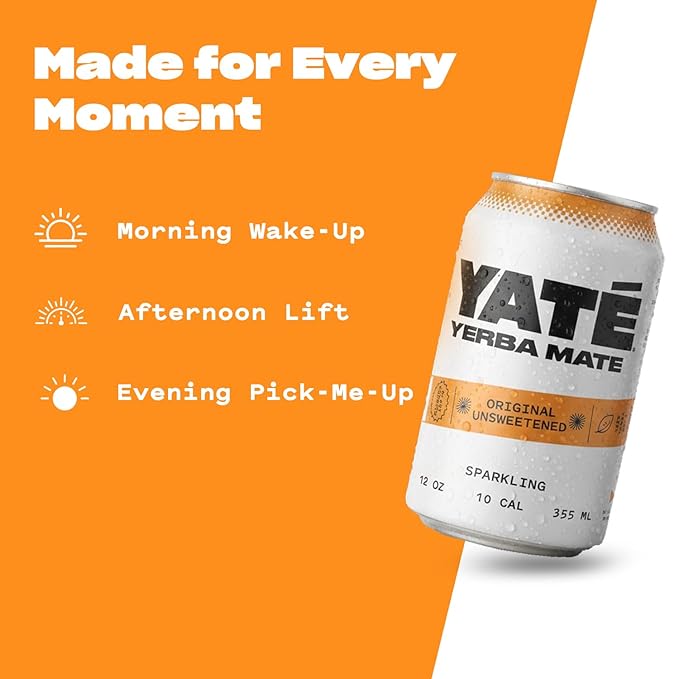 Yate Sparkling Yerba Mate - Unsweetened Organic Yerba Mate Drink with Zero Sugar &amp 10 Calories for Daily Energy - A Smooth Healthy Energy Drink with Antioxidants &amp Plant-Based Ingredients - 1
