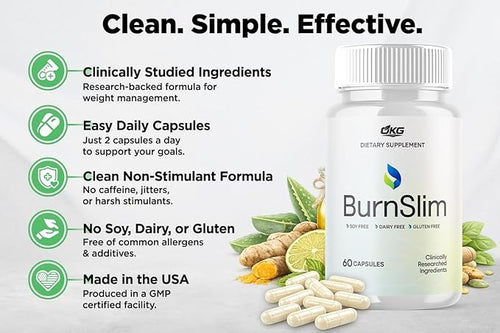 (3 Pack) Burn Slim Capsules Official Burnslim Support Pills Made with All Natural Ingredients Burn Slim Active Lifestyle Support Premium Health and Wellness Supplement Made in The USA (180 Capsules)