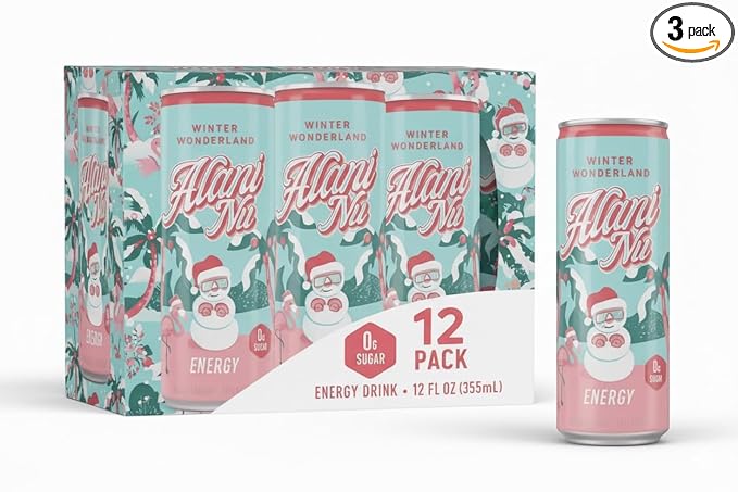 Alani Winter Wonderland Energy Drinks sugar free low calorie energy drinks 12 Fl Oz Cans (Pack of 12)