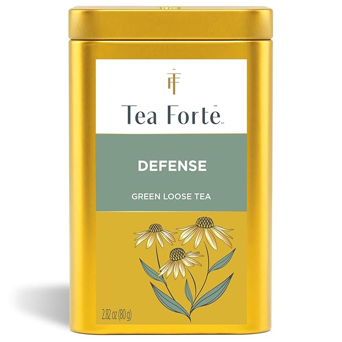 Tea Forte Defense Premium Loose Leaf Caffeinated Green Tea Blend Canister Makes 35-50 Cups
