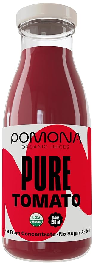 Pomona Organic Juices Pure Tomato Juice 8.4 Ounce Bottle (Pack of 12) Cold Pressed Organic Juice Non-GMO No Sugar Added Not from Concentrate Gluten Free Kosher Certified Preservative Free