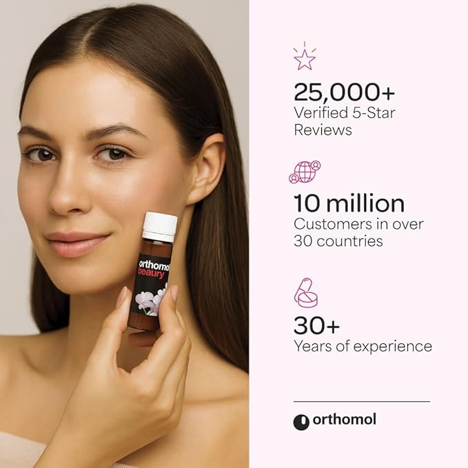 Orthomol Beauty Vial - Liquid Women's Beauty Supplement with Collagen Hydrolysate Hyaluronic Acid and Coenzyme Q10 for Hair Skin and Nail Health