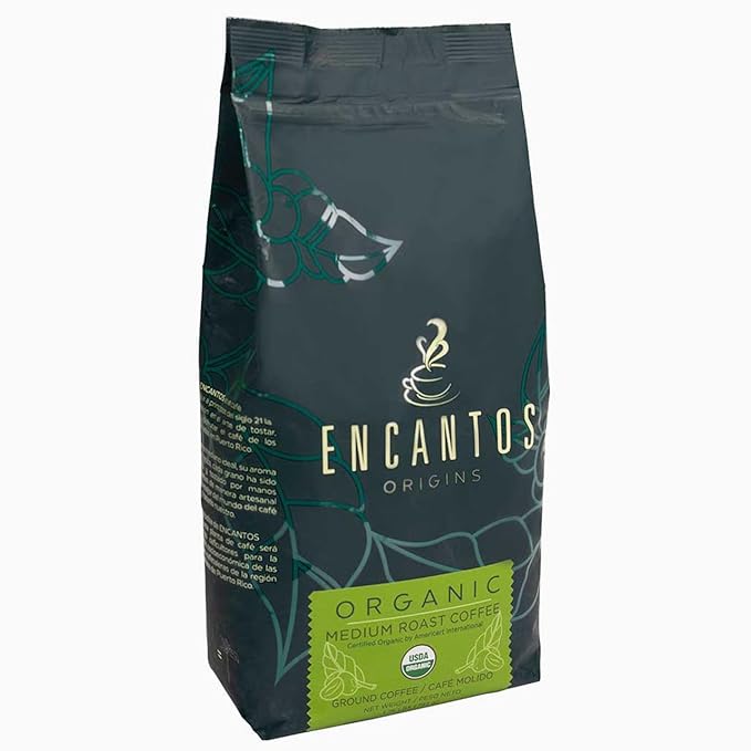 Encantos Origins Organic Arabica Coffee Ground Medium Roast Bagged and Roasted in Puerto Rico 1.75 Pound (Pack of 1)